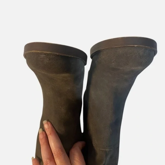 Lucky Brand Tall Suede Leather Riding Boots Gray Stretch Calf Equestrian Western - Picture 3 of 10